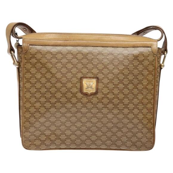 CELINE Macadam Canvas Shoulder Bag Beige Gold - Picture 2 of 13